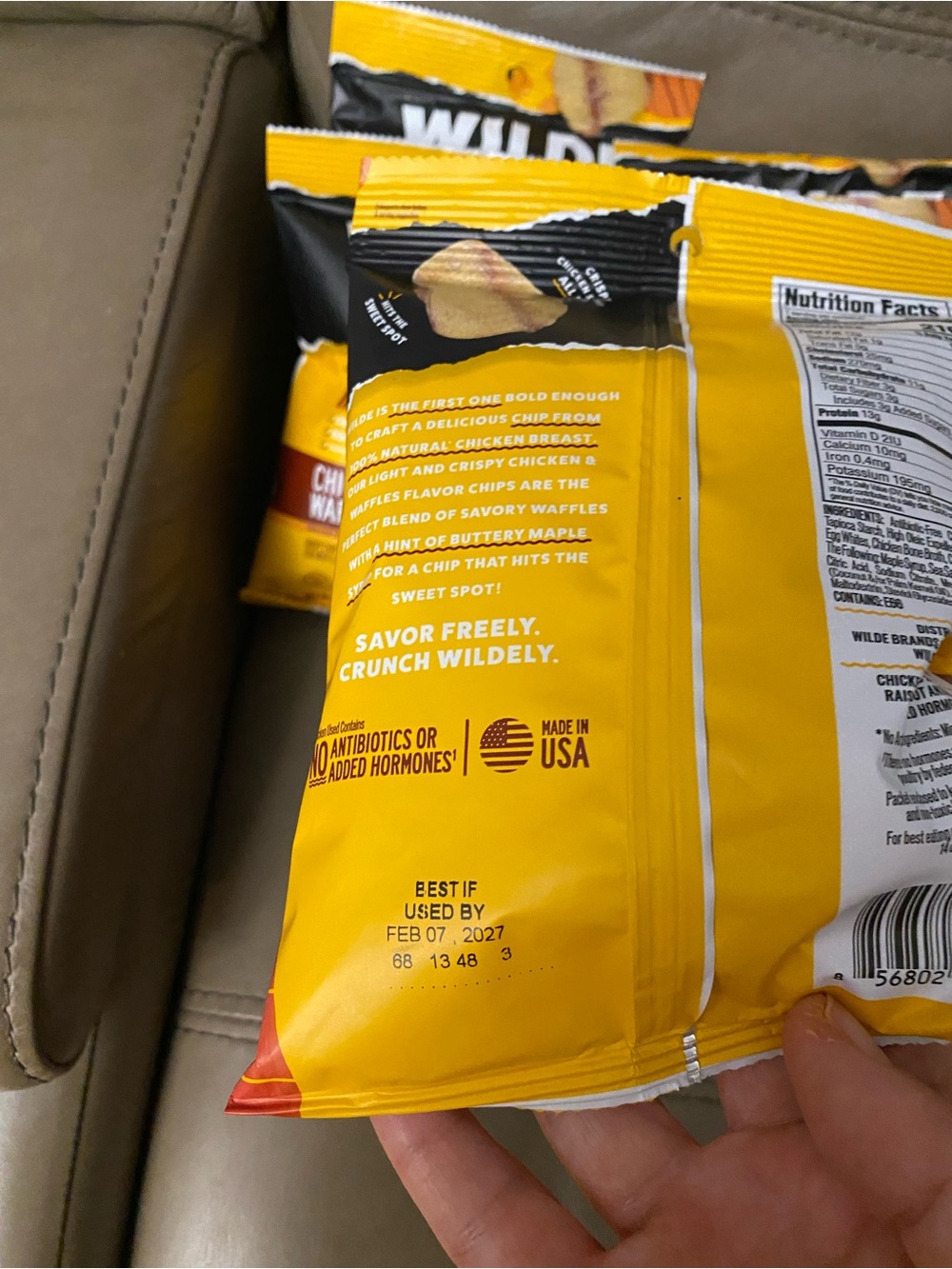 WILDE Protein Chips 9 Chicken&Waffles and Himalayan Pink Salt 1.34 oz Exp 2/27 - Picture 3 of 5